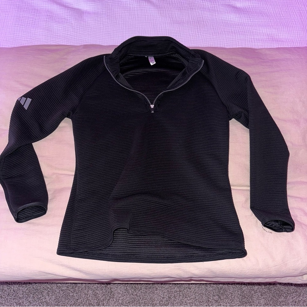Adidas Black Long Sleeve 1/4 Quarter Zip Slim-Fit Warm Golf Sweatshirt, Medium